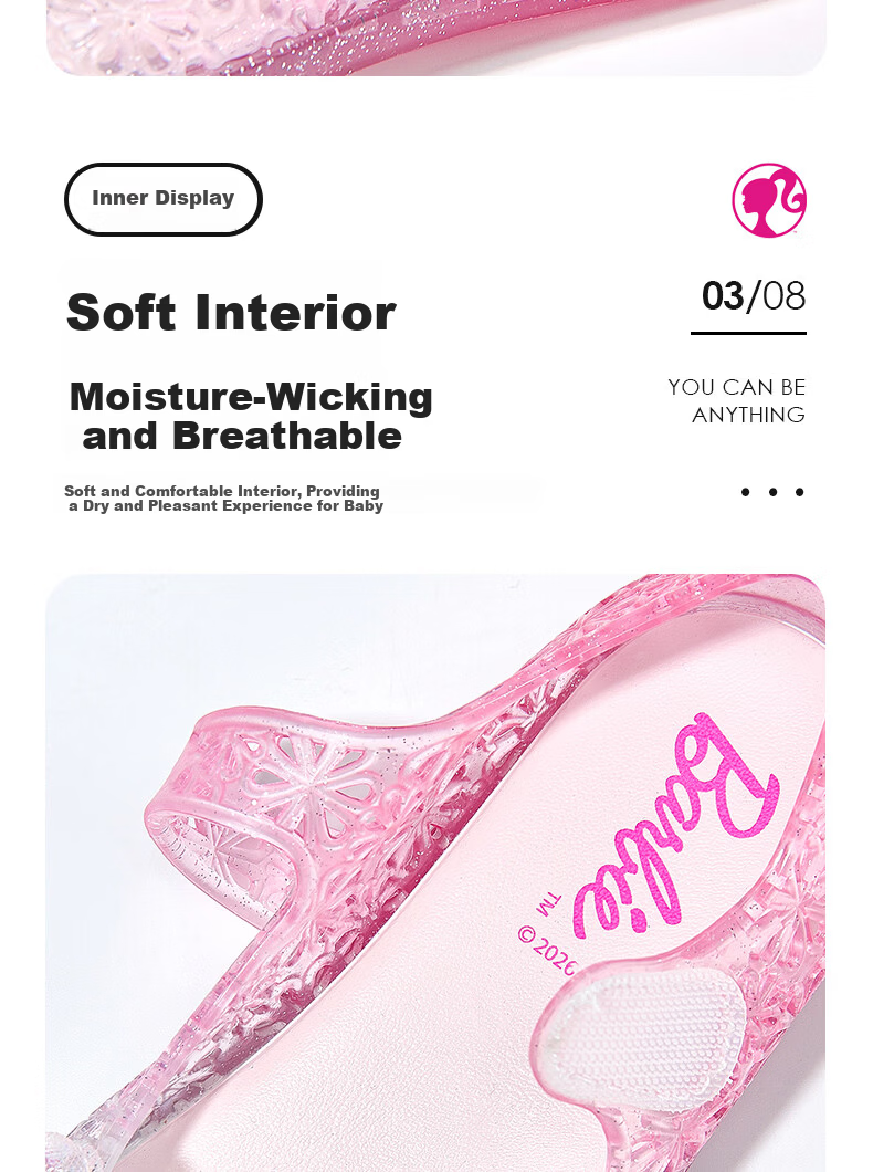 Barbie Kids Girls Summer Closed-Toe Jelly Sandals Water Crystal Princess Fashion DA7254 Gradient Pink Size 25 6