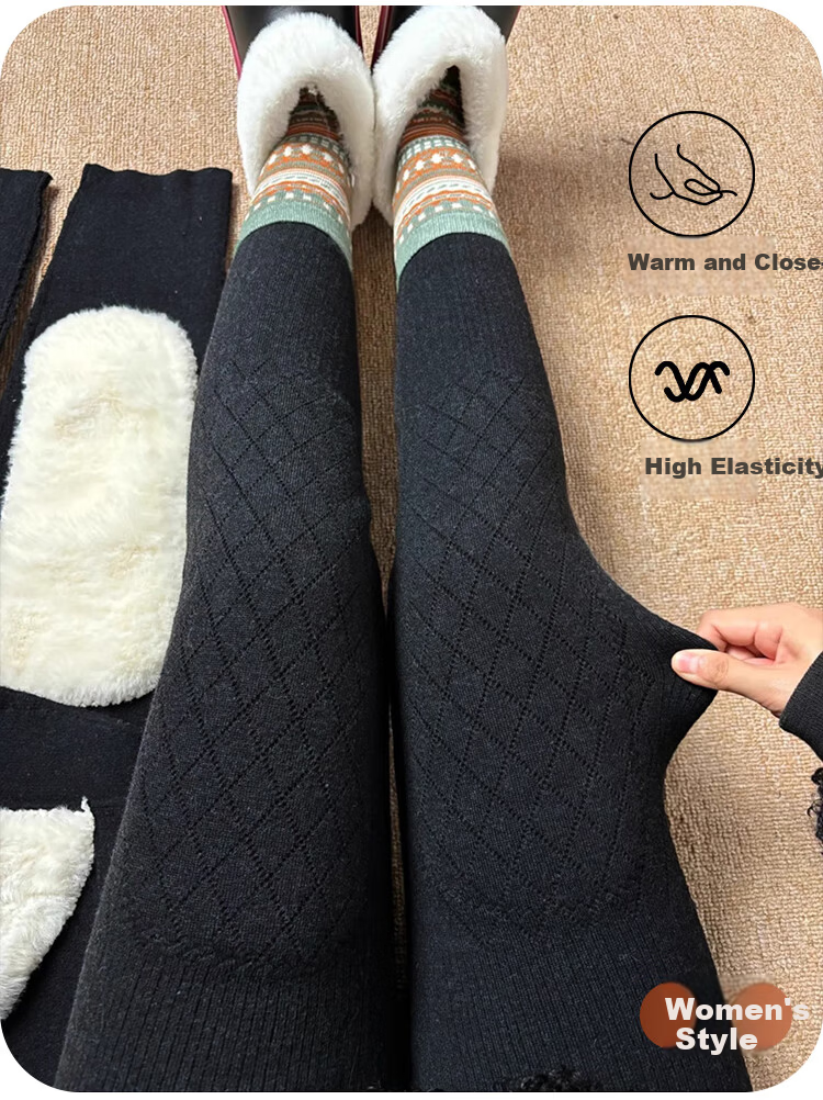 Langsha Thermal Cotton Wool Men's Thickened Fleece Lined Heated Base Layer Pants Winter Knee Support Patch Waist Thick Fleece Long Johns 12
