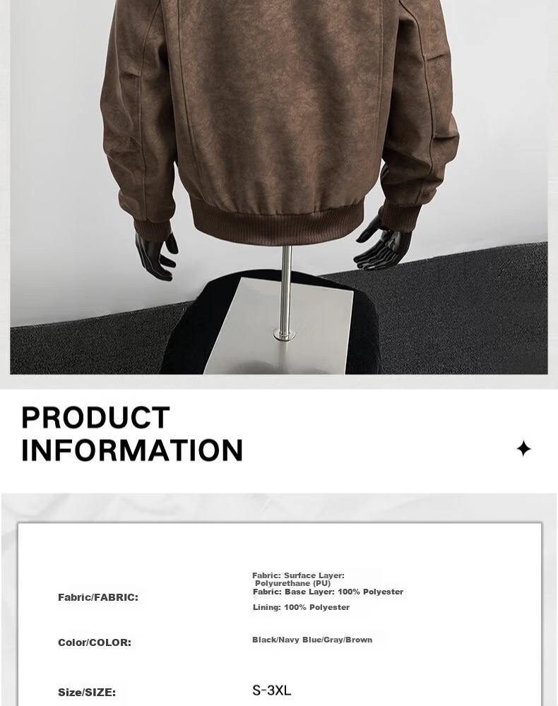 MARK FAIRWHALE American Vintage Matte PU Leather Jacket Men Autumn Winter Trendy Short Cleanfit Straight Shoulder Stand Collar Flight Jacket 10