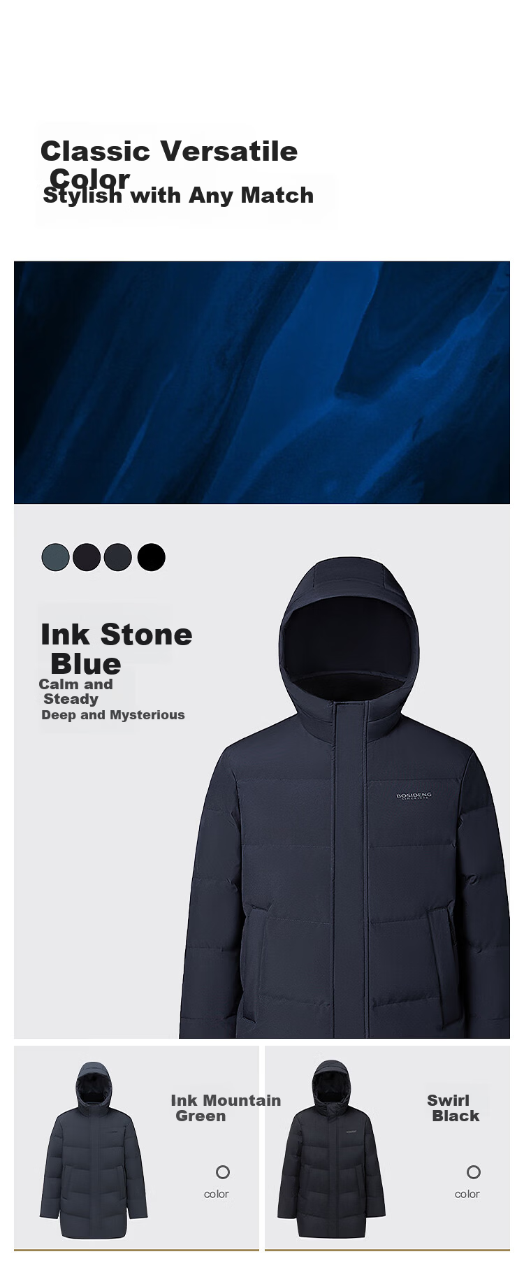 BOSIDENG 25 Years Winter 90% Down Men's Mid-Length Thickened Hooded Classic Casual Mall-Style Down Jacket 3