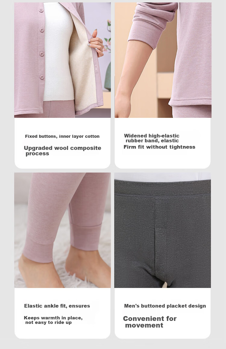 LangSha Middle-aged and Elderly Men's Thermal Underwear Cardigan Plus Size Wool and Silk Antibacterial Mite-resistant Thin Winter Set 24