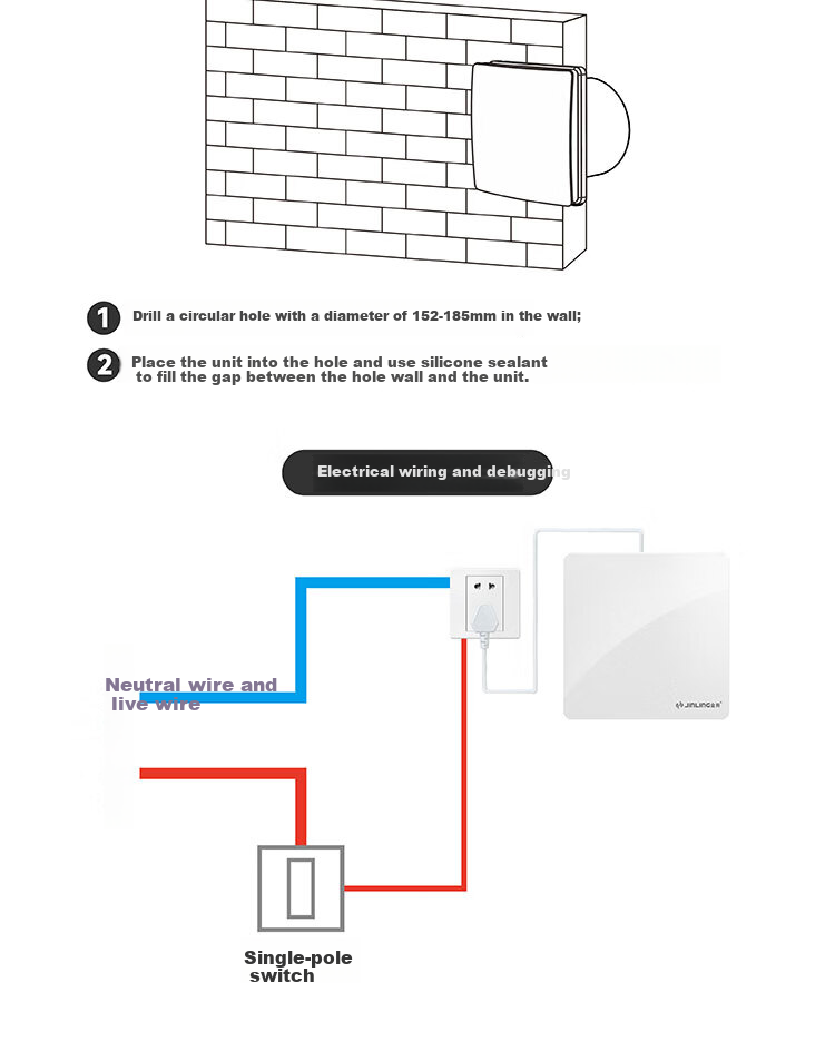JINLING Window Wall Exhaust Fan DC Inverter Low Noise Bathroom Kitchen 6-Inch Ventilation Fan 15-C(B9DC) 12