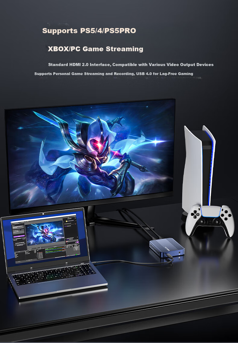 Akashis Video Capture Card 4K50Hz True RGB Camera HD Live Streaming for Laptop/Phone/Tablet/PS5 VC-X8 3