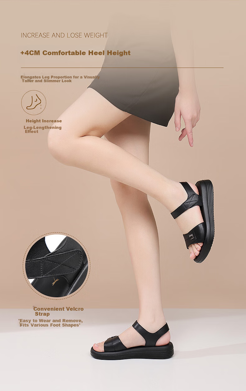 Red Dragonfly Women's Flat Sandals Soft Leather Soft Sole Middle-aged and Elderly Ladies Beach Shoes WTK251521 Black Size 37 2