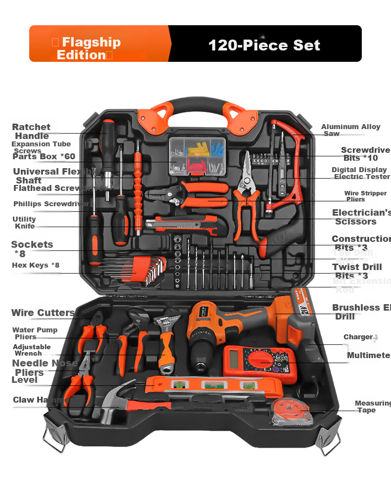 GREENER Brushless Drill Multi-Function Tool Kit Repair Set, 21V Brushless Dual-Speed Drill, 112 Pieces 9