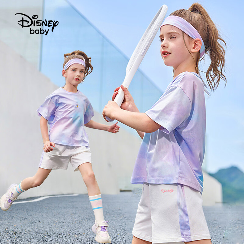 Disney Kids Boys and Girls Sports Set Children's Short Sleeve Two-Piece Summer Casual Outfit Dreamy Blue-Purple Tie-Dye Size 140