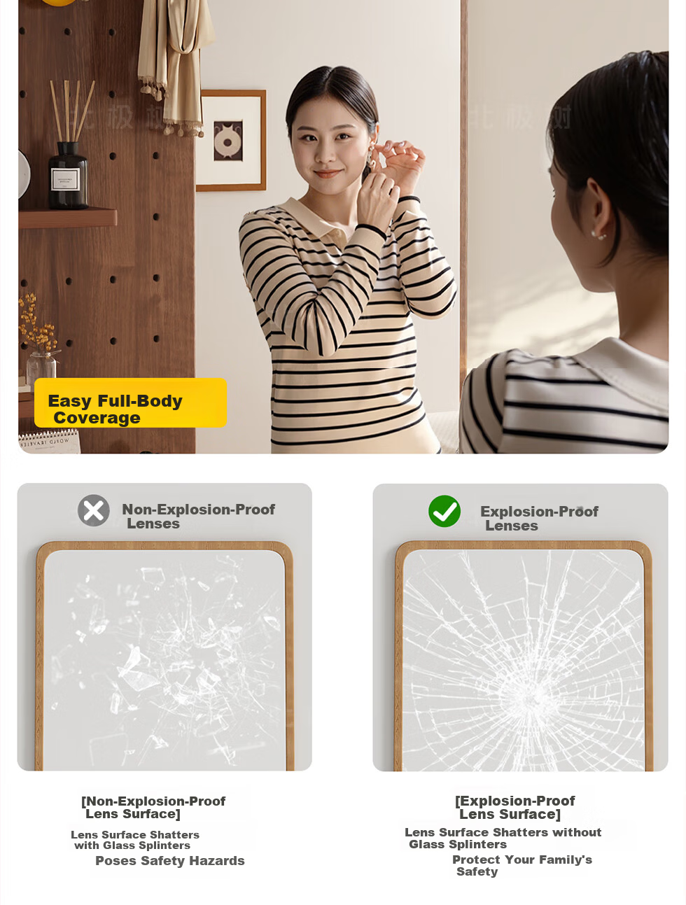 Arctic Tree Solid Wood Pegboard Dressing Mirror Hidden Sliding Mirror Home Wall-Mounted Concealed Entryway Fitting Mirror 17