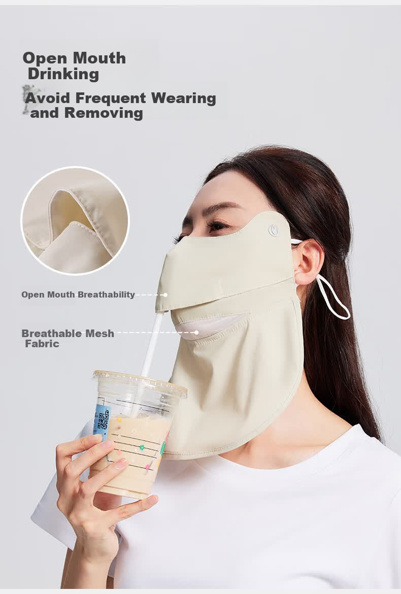 UV100 Taiwan Sun Protection Face Mask Summer UV Shield 3D Open Eye Corner Neck Guard Sun Protection Mask 25410 Germ Rice 6