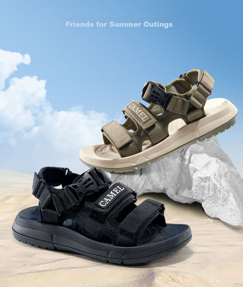 CAMEL Velcro Contrast Color Beach Sandals, Women's Sports Casual Shoes, K24B16L2010, Lavender Purple, Size 38 1