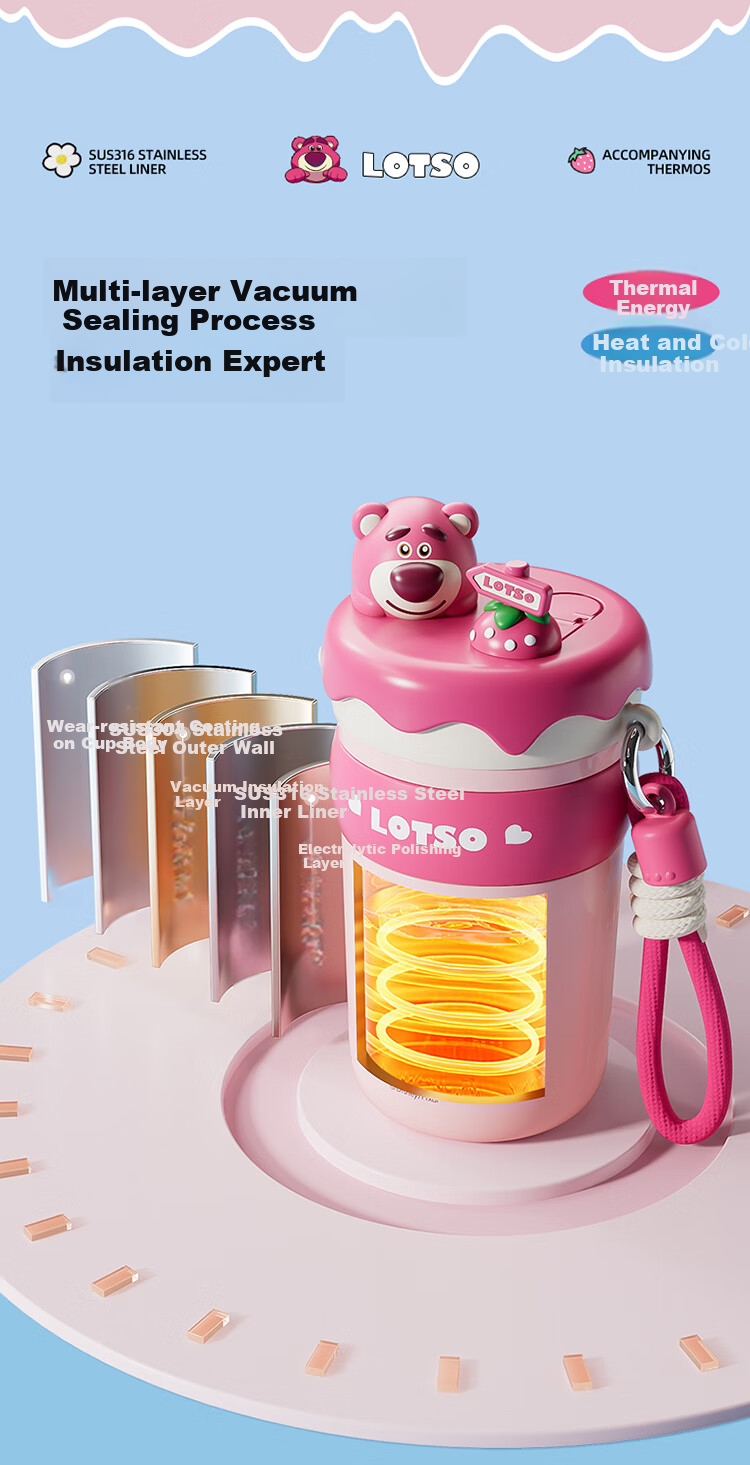 Disney Insulated Straw Water Bottle for Women 316 Stainless Steel High-Quality Student Kids Portable 520mL Mickey 5