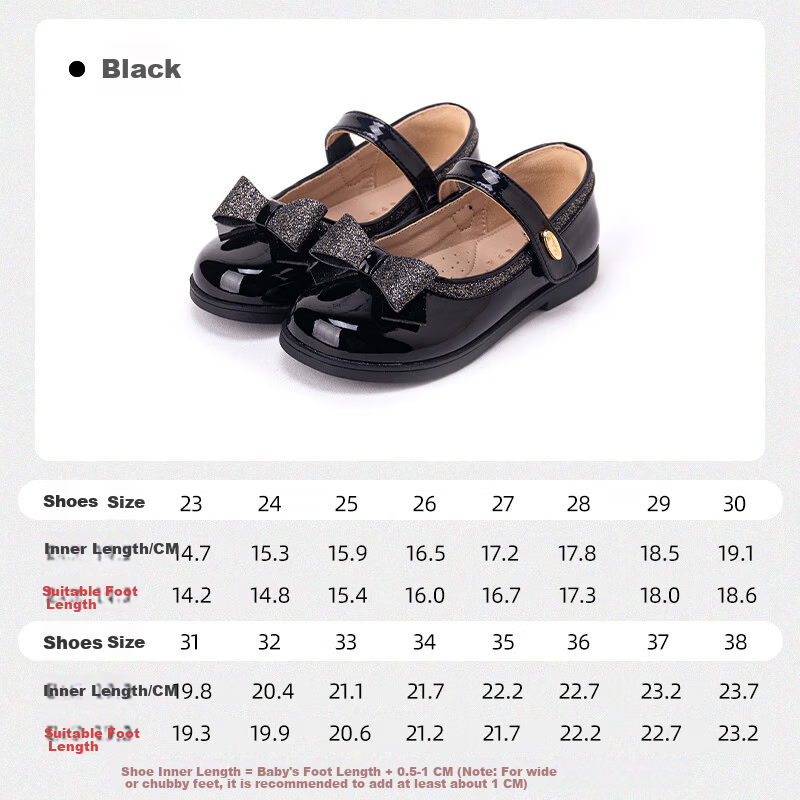 Fulomi Girls' Leather Shoes Children's Princess Mirror Soft Sole Performance Shoes Children's Single Square Toe Leather Shoes Shadow Black Size 29