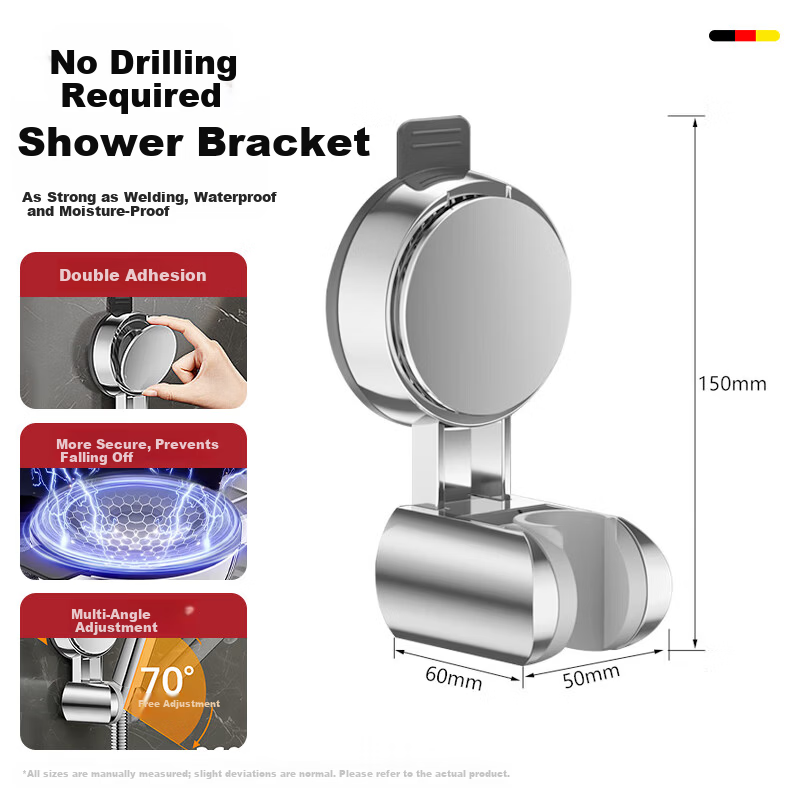 HOMK German No-Drill Suction Cup Shower Holder Adjustable Universal Bathroom Shower Base 1
