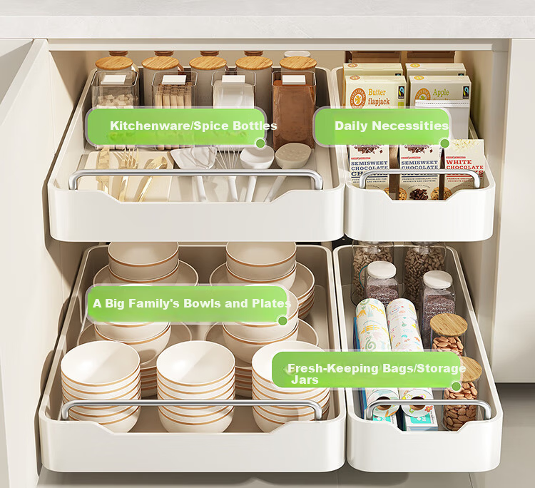 Shuaishi Kitchen Storage Rack, Cabinet Pull-Out Basket, Drawer-Style Spice Organizer, Dish And Bowl Storage Shelf, Pull-Out Bowl And Plate Storage Rack 10