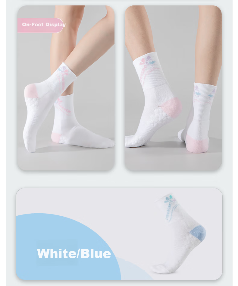 KAWASAKI Women's Featherweight Breathable Sweat-Absorbing Sports Mid Socks, Floral Series C6264 17