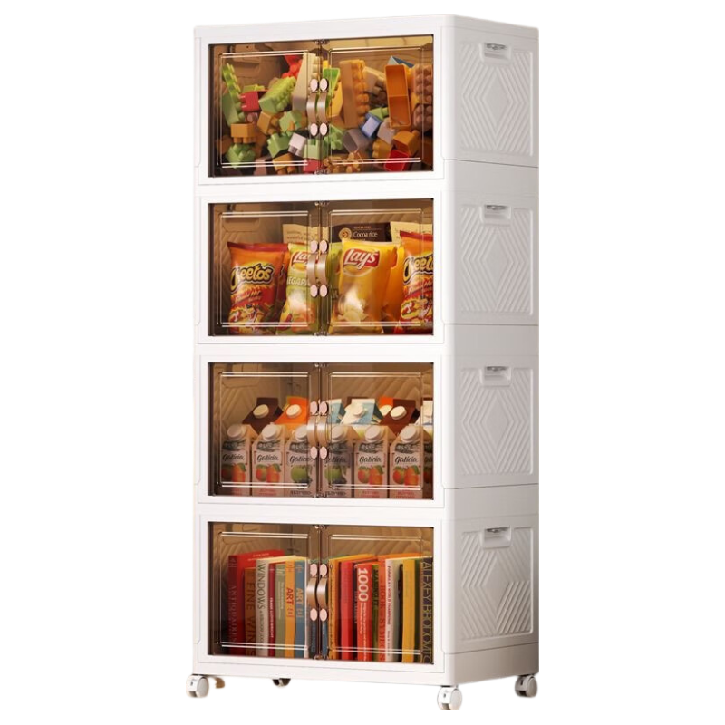 Youjialiangpin Children's Wardrobe Storage Box, Bedside Table, Baby Toy Storage Cabinet, Snack Cabinet, Four-Tier Foldable, No Assembly Required