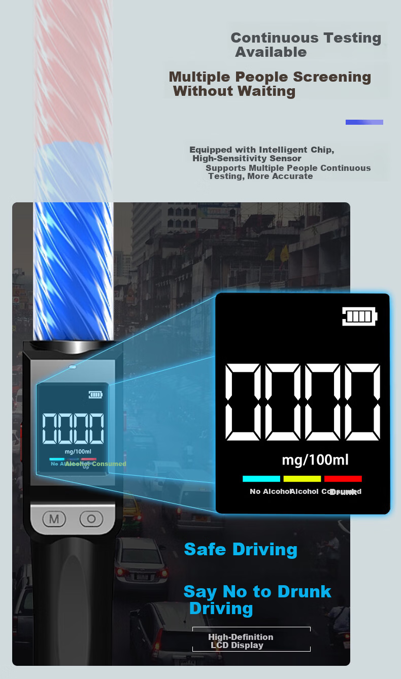 CEM Alcohol Tester Voice Broadcast High Precision Breath Alcohol Detector Portable Alcohol Tester 8