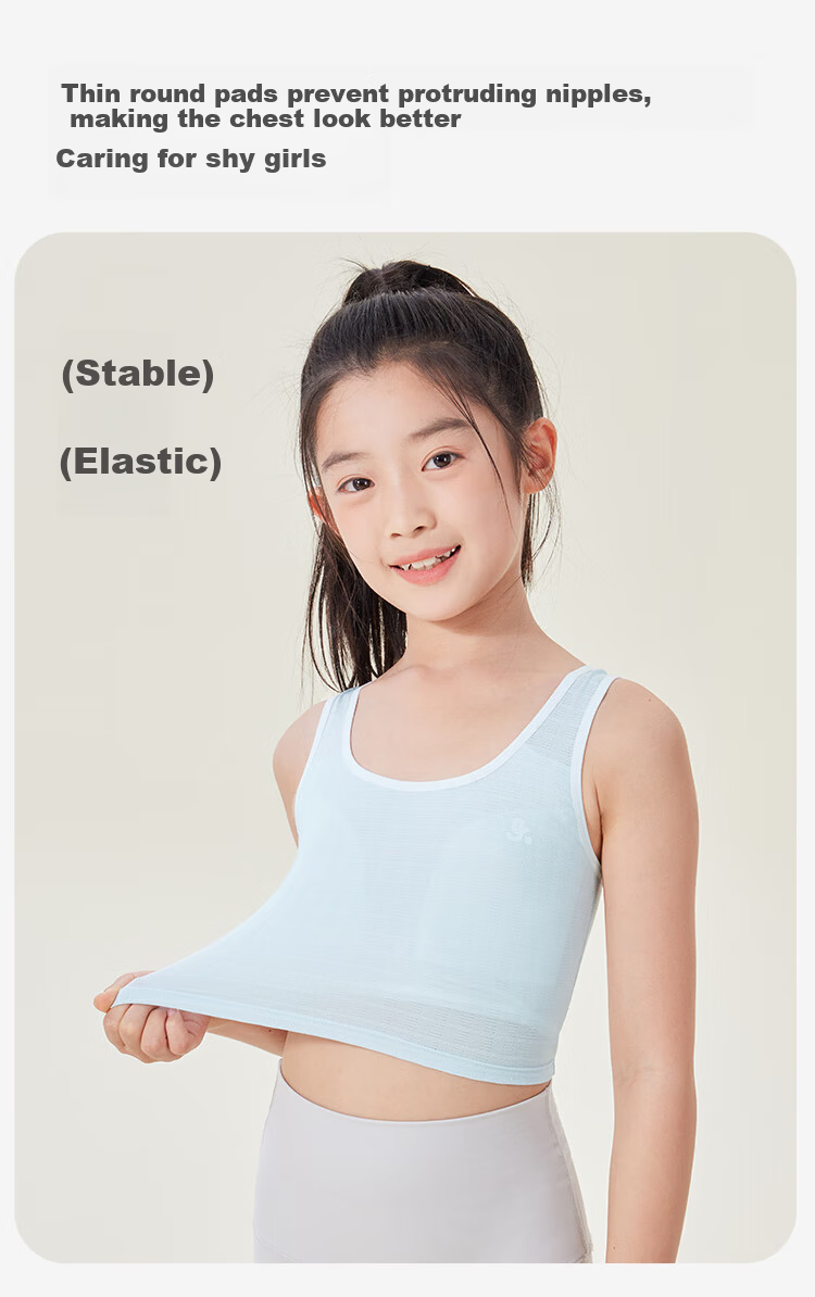 Jiusuiban Girls' Underwear, Children's Spring And Summer Mesh Thin Bra, Developmental Bra for Older Girls 8-10 Years Old, Sports Mid-Length Vest 6