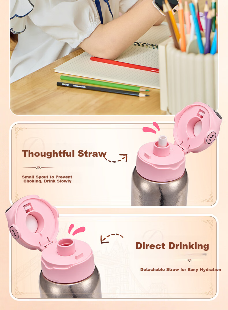 BVGMAV Pure Titanium Children's Insulated Bottle Smart Fingerprint Unlock Water Bottle Antibacterial Straw Cup for Boys and Girls Students Outdoor Portable 18