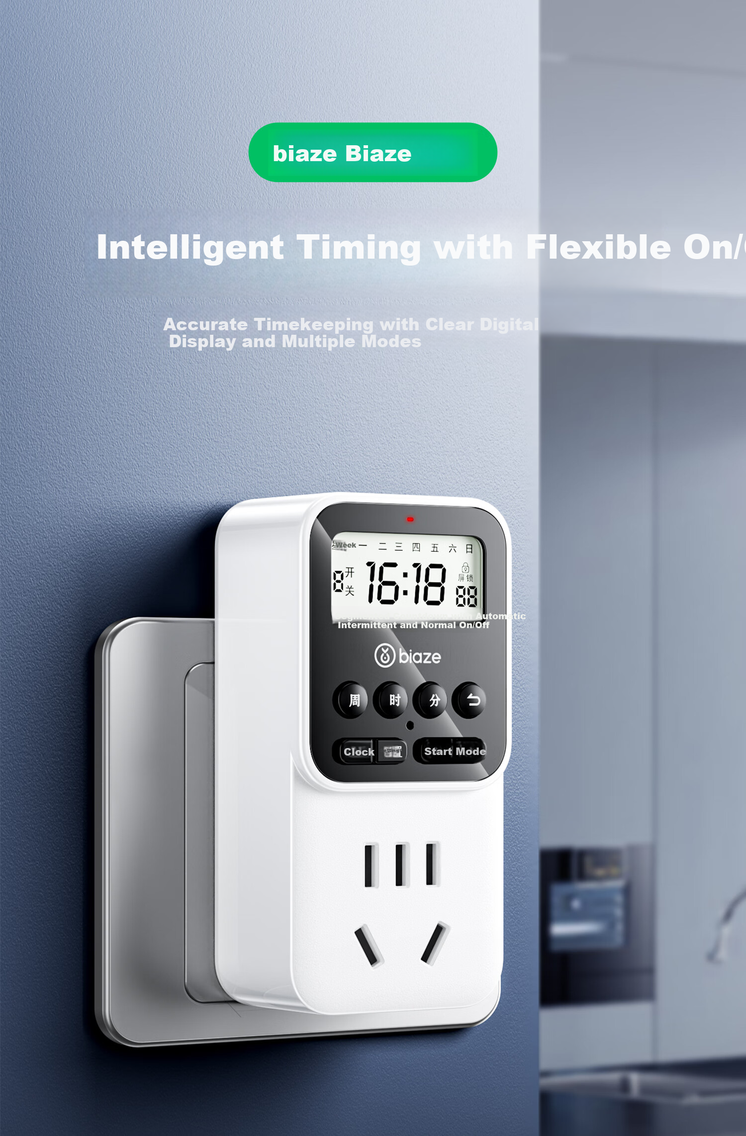 BIAZE Timer Socket National Standard Digital Electronic Timer Control Socket Timer Countdown Intermittent Cycle Power On/Off Built-in Battery with Power-off Memory No Switch 2