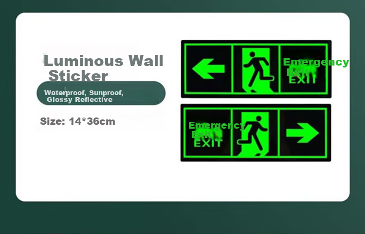 Yijuzhangning Safety Exit Sign, Rightward And Downward Staircase, Luminous Wall Sticker, 5 Pieces Per Pack, 36*14cm 3