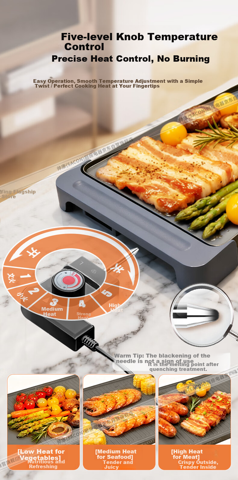 Sacon Electric BBQ Grill Multifunctional Electric Grill Pan Titanium Coated Non-Stick Korean BBQ Grill Large High-Power DBMD-15AL 8