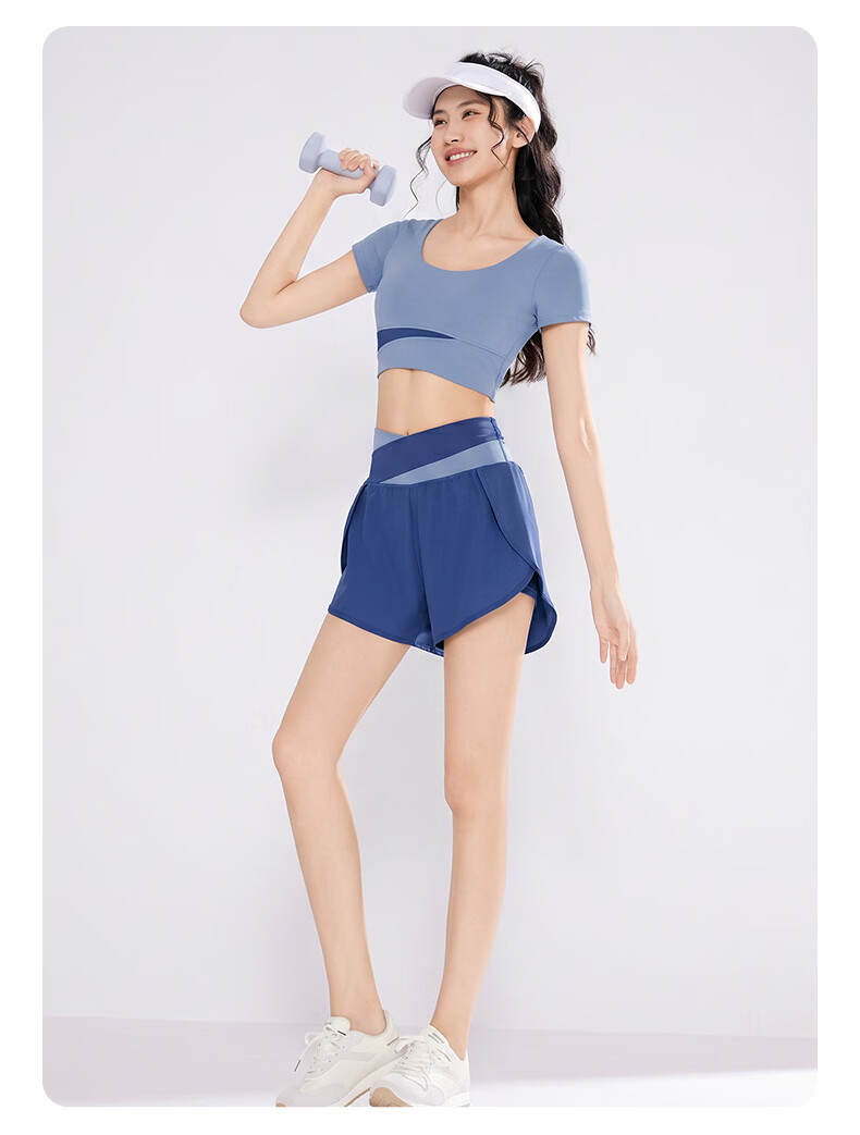 VICTORIATOURIST Women's Yoga Workout Set, Summer Sun Protection Fitness Outfit, Pilates Short-Sleeve Top And Shorts with Chest Pads, Two-Piece Set 21