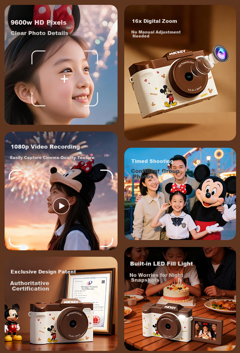 Disney Retro CCD Digital Camera with Flip Screen, Image Stabilization, Beauty Mode – Student Gift for Girlfriend's Birthday 520 7