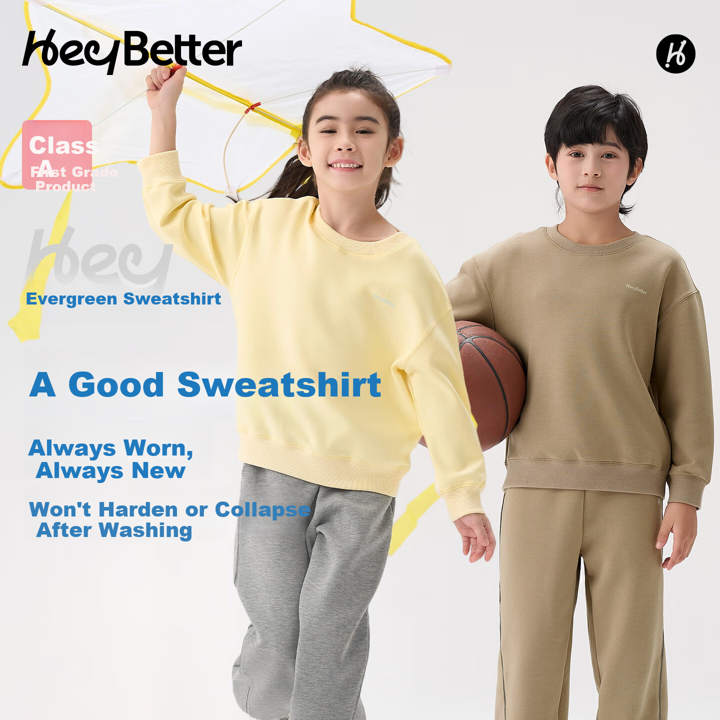 HeyBetter Kids Soft Crewneck Sweatshirt - Pear Yellow (Light Yellow) 110