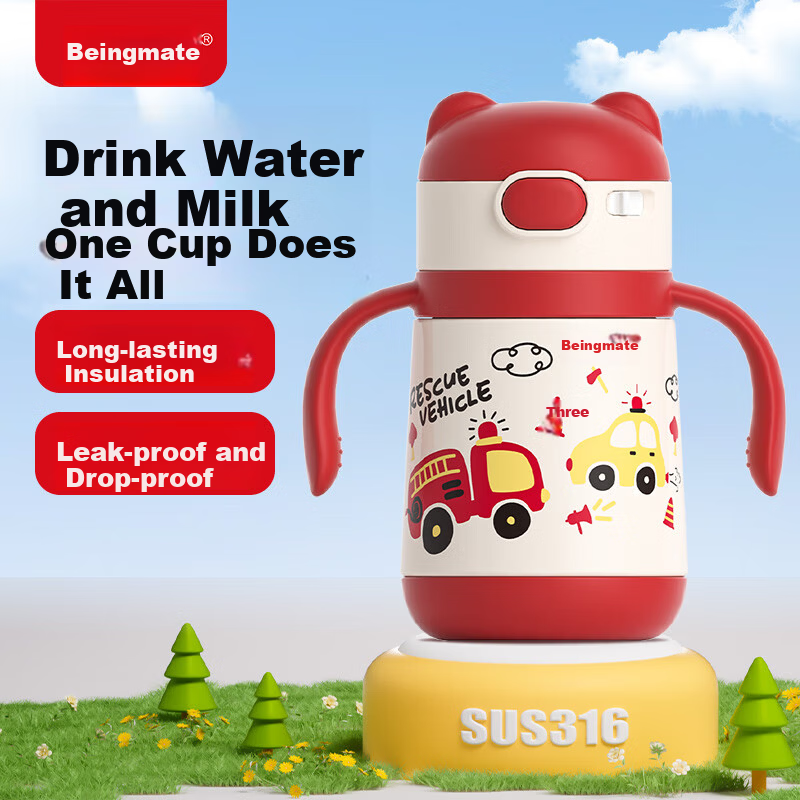 Beingmate Baby Insulated Cup for 6+ Months, 316 Stainless Steel Baby Training Straw Cup, School Water Bottle