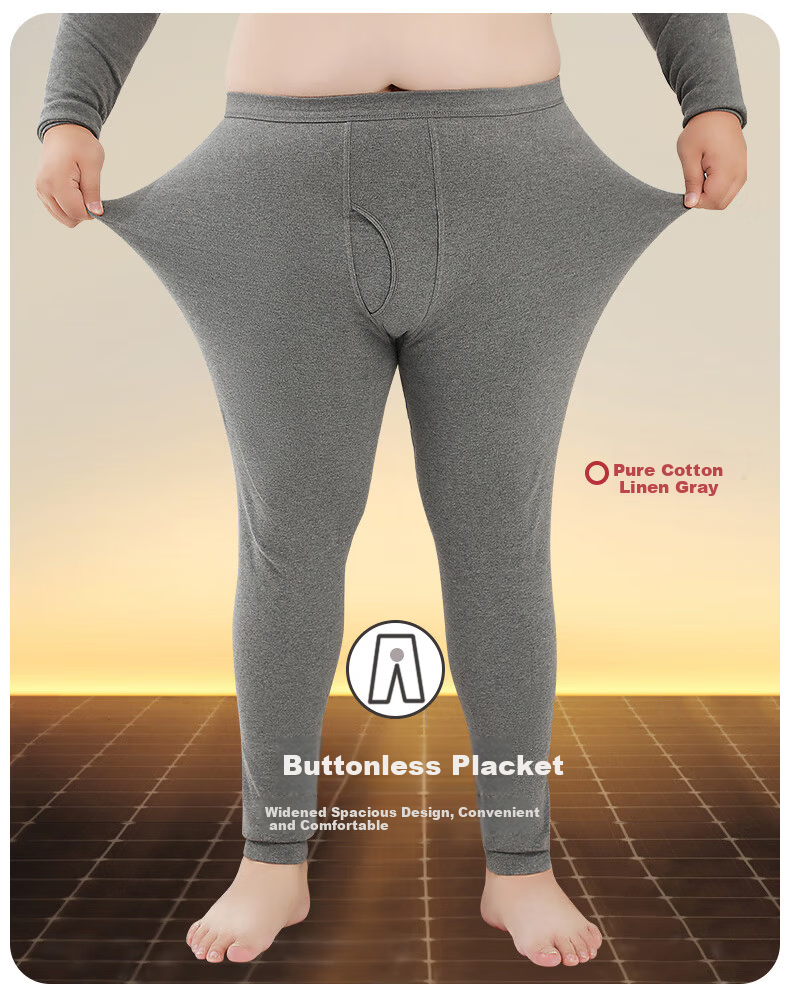 Hengyuanxiang [Large Size Men's Autumn Pants] 100% Pure Cotton Thin Plus-Size Antibacterial Thermal Underwear Base Layer Cotton Pants Spring And Autum 16