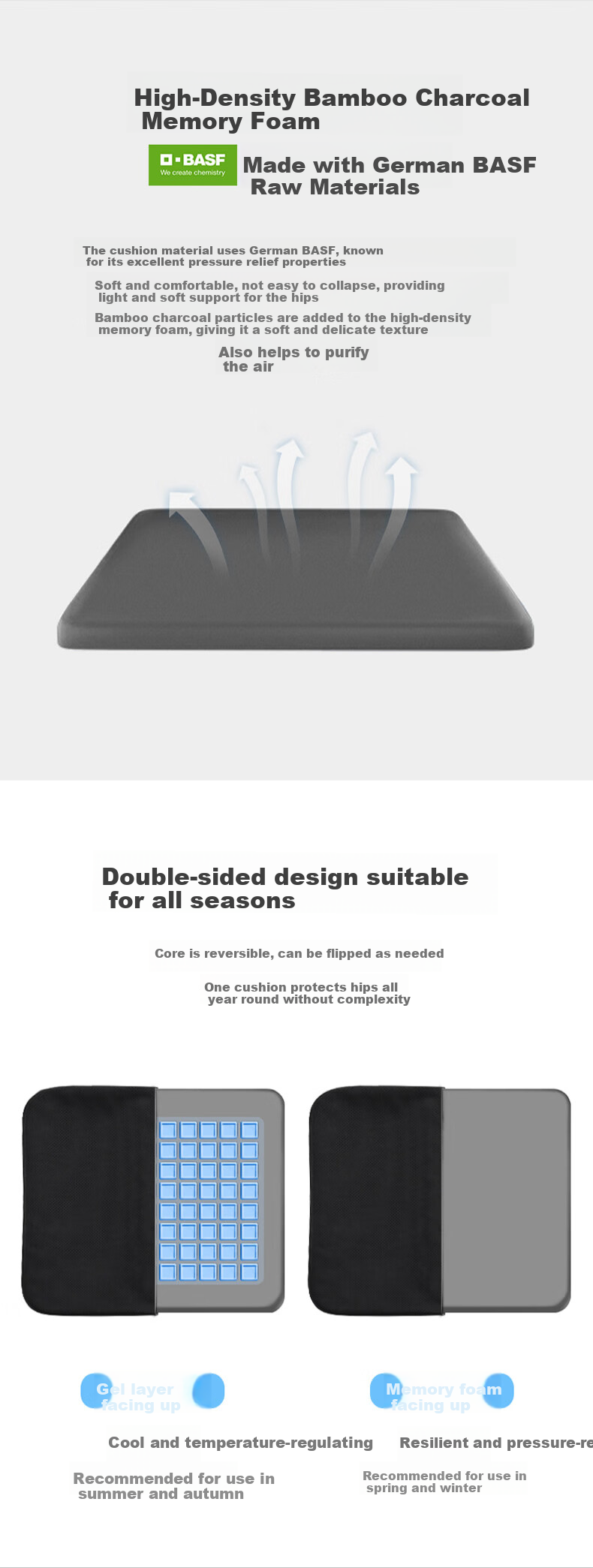 BIMLL Alcantara Car Seat Cushion Double-Sided Breathable Cooling Pad Non-Slip Ice Gel Universal for All Seasons 3