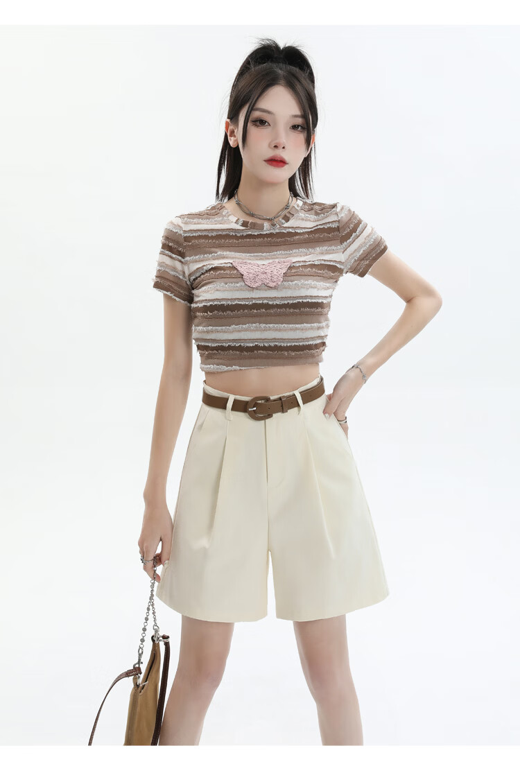 Jeanswest Women's 2026 Summer Cotton High-Waist Fashion Straight-Leg White Mid-Length Shorts XL 25
