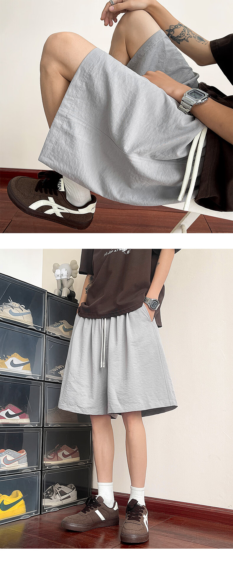 MON-LIST Men's Summer Simple Loose Vintage Quick-Dry Sports Straight Casual Shorts MLDK09 White 3XL 21