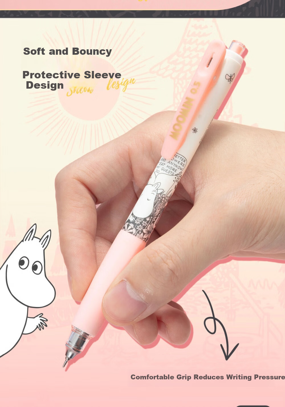 MASMARCU Morning Light Stationery Moomin Series Metal Click Black 0.5mm Gel Pen Smooth Signature Pen Exam Office Blue Tip 1-Pack GP263722 8