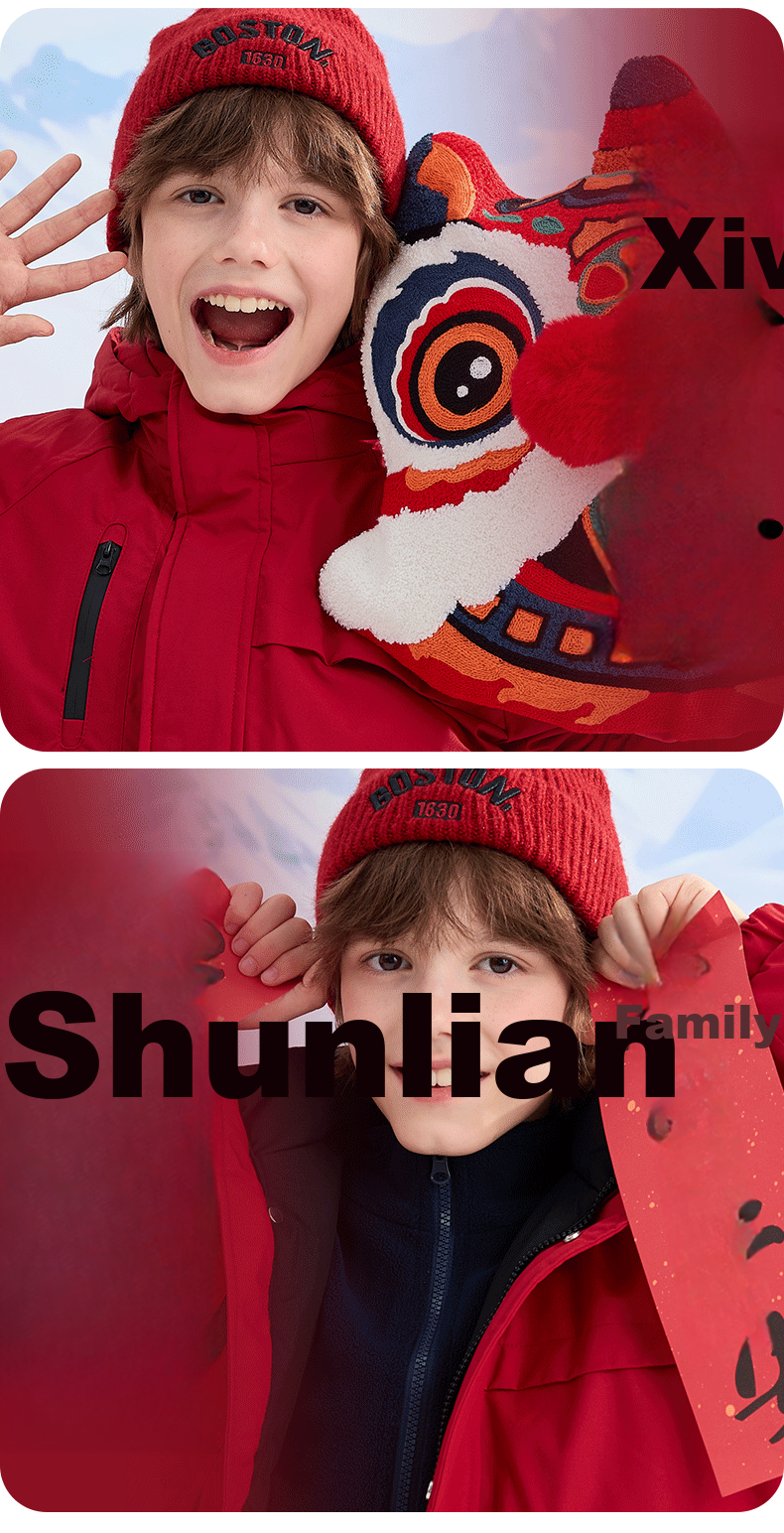 Baleno Kids Winter 2025 New Thickened Fleece Lined Waterproof Cotton Jacket Red Boys Girls Outerwear 7