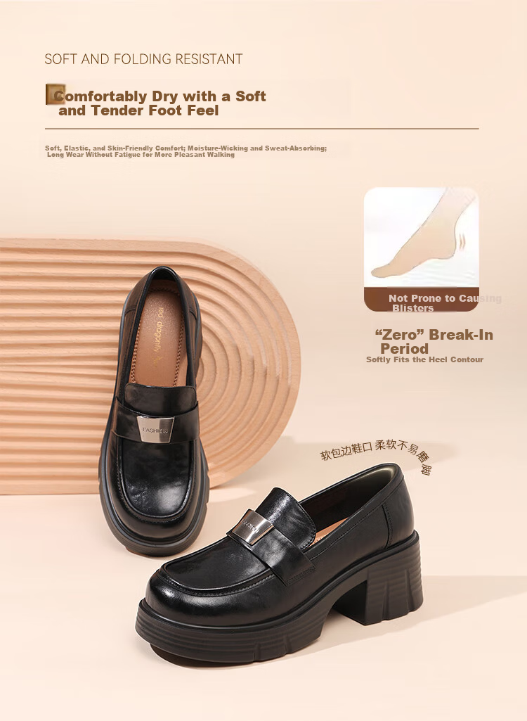 Red Dragonfly Women's Thick Sole Height Increasing Comfortable Loafers Leather Breathable Slip-On Casual Shoes WTB353361 Black 37 2