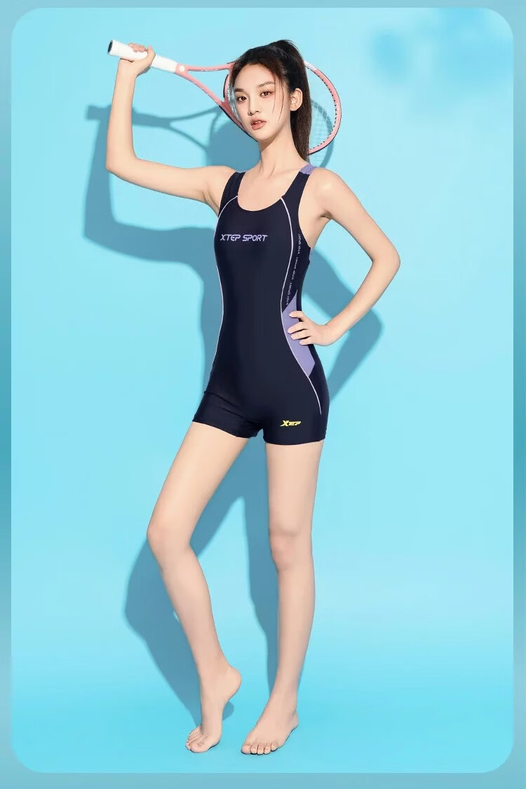 Xtep Women's One-Piece Square-Leg Competitive Swimsuit Professional Training Slimming Tummy Control Conservative Hot Spring Vacation Swimwear 15