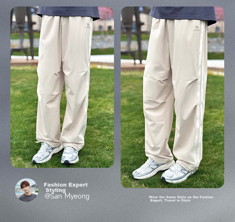 CAMEL Quick-Dry Straight-Leg Sports Pants Men Ice-Feel Sun-Protective Outdoor Paratrooper Pants C16BA6L6044 Phantom Black L 2