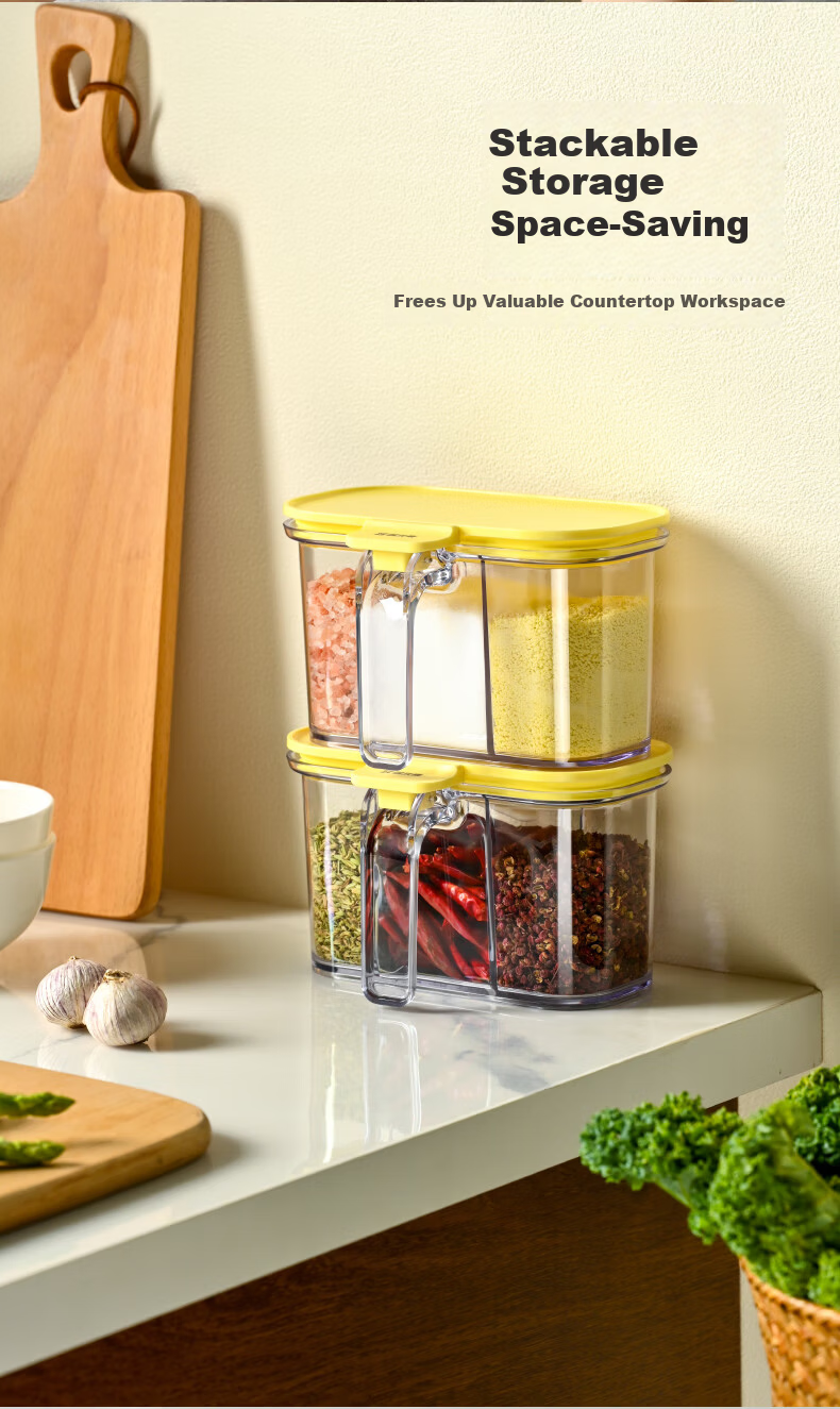 JuYuanSealed Multi-Compartment Spice Container Salt Sugar Jar Kitchen Seasoning Storage Box Cream White 9