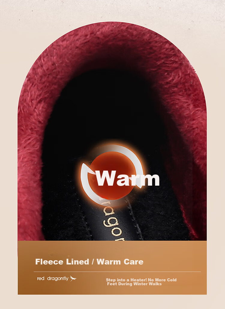 Red Dragonfly Women's Walking Shoes Autumn Winter Fleece Lightweight Breathable Casual Cotton Shoes EXC451011 Wine Red Size 35 6