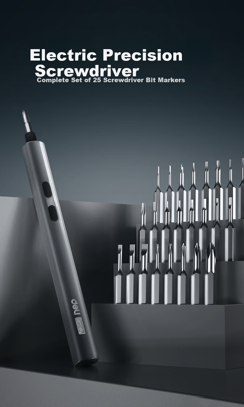 Deli Household Electric Screwdriver Set with 25 Precision Screwdriver Bits and Marker Pen Design 1