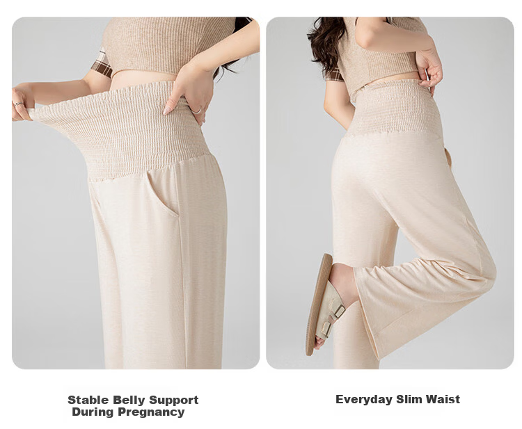 JOYNCLEON Maternity Pants Spring Summer Wide Leg Pants Comfortable Casual Maternity Wear Oatmeal L Jyk186430 6