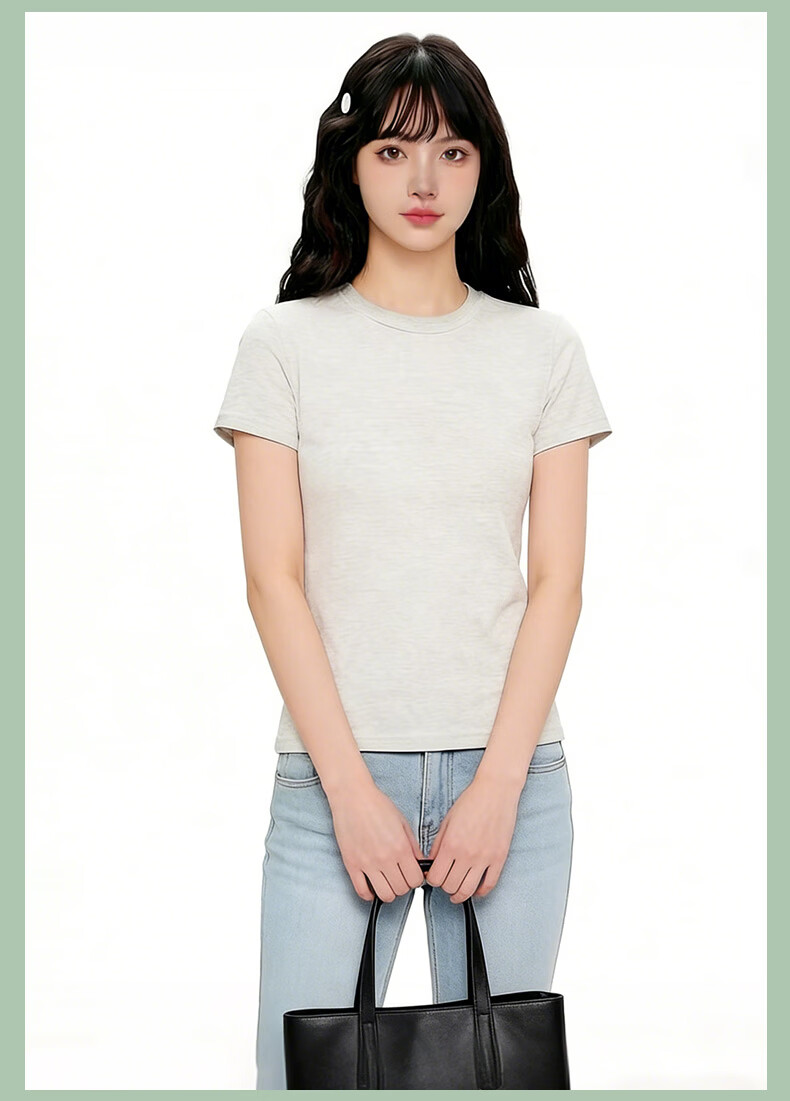 Xunmianren Women's Summer Solid Color Crew Neck Breathable Short Sleeve Slim Fit T-Shirt 14