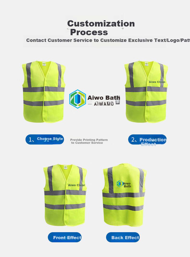 AiwoMu Reflective Vest High-Visibility Construction Work Reflective Jacket Sanitation Safety Traffic Warning Mesh Magic Tape Fluorescent Yellow XL 2