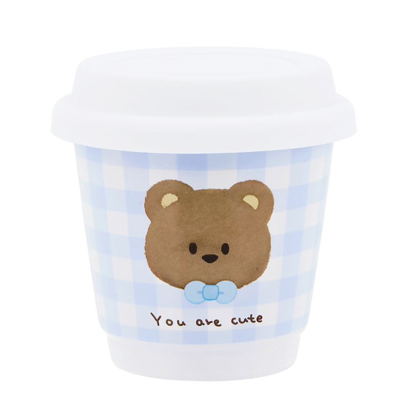 MINISO Cream Series Coffee Mug High-Value Home Office Children's Water Cup 240mL - Blue Bowknot