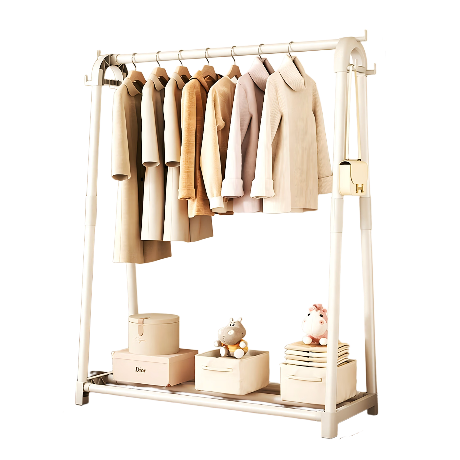 Jiajieshi Floor Standing Coat Rack Indoor Clothes Hanger Mobile Clothes Drying Rack Home Bedroom Clothing Storage 1.1m Single Layer White