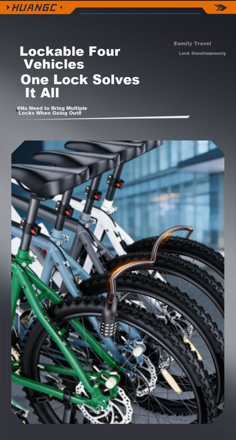 Huangchi Bicycle Lock [125cm Extended Anti-Theft] Four-Digit Combination Lock Uncuttable for Electric Bikes and Glass Doors 16
