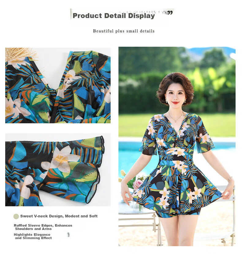 Yifu Middle-aged Women's Two-piece Swimsuit Large Chest Push-up Sexy Slimming Plus Size Tummy Control Conservative Hot Spring Vacation Swimwear 4
