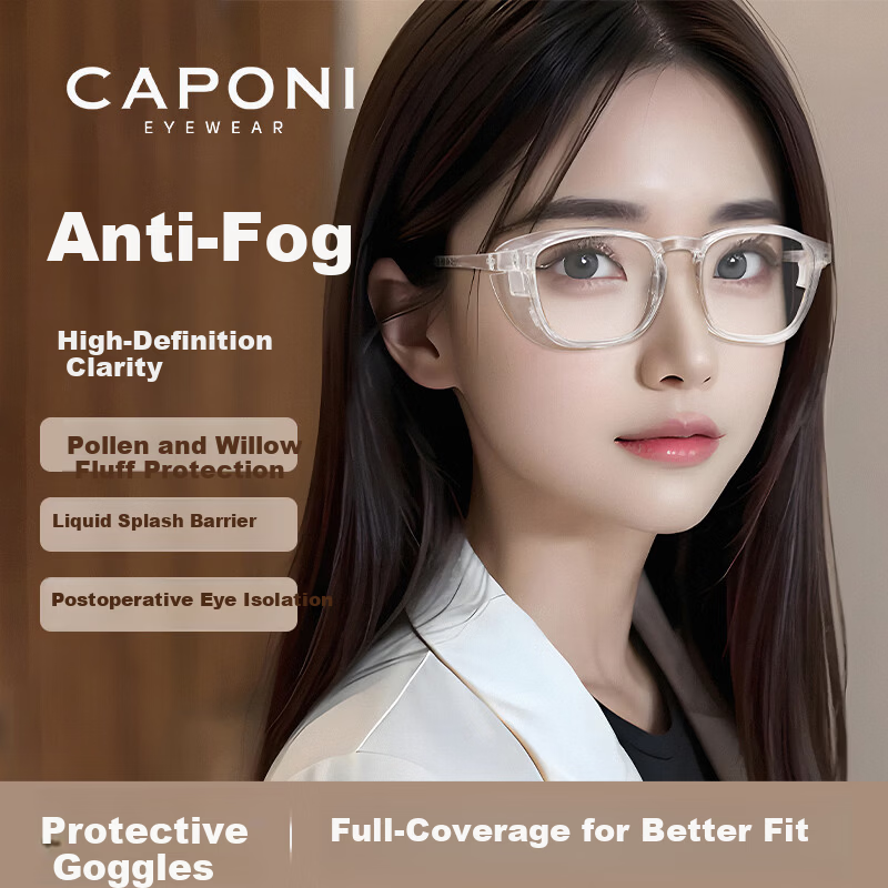 CAPONI Moisture Room Dry Eye Hydrating Protective Outdoor Goggles Anti-Pollen Windproof Blue Light Blocking Wraparound Glasses