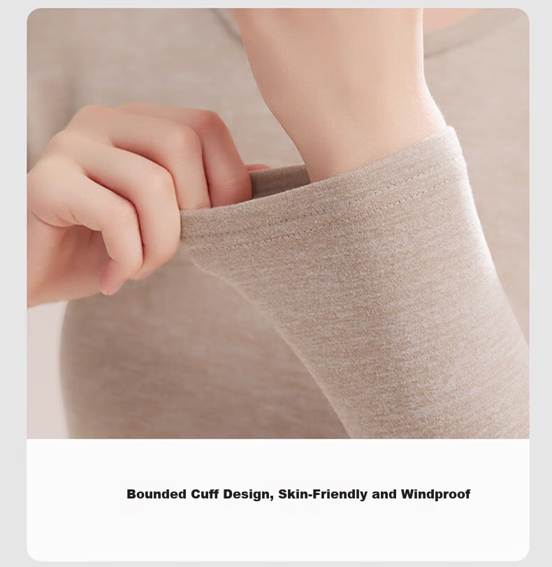 Bejirog Women's Thermal Underwear Set Autumn Winter Cashmere Mulberry Silk Long Johns Crew Neck Cold Resistant Base Layer Top and Bottom 10